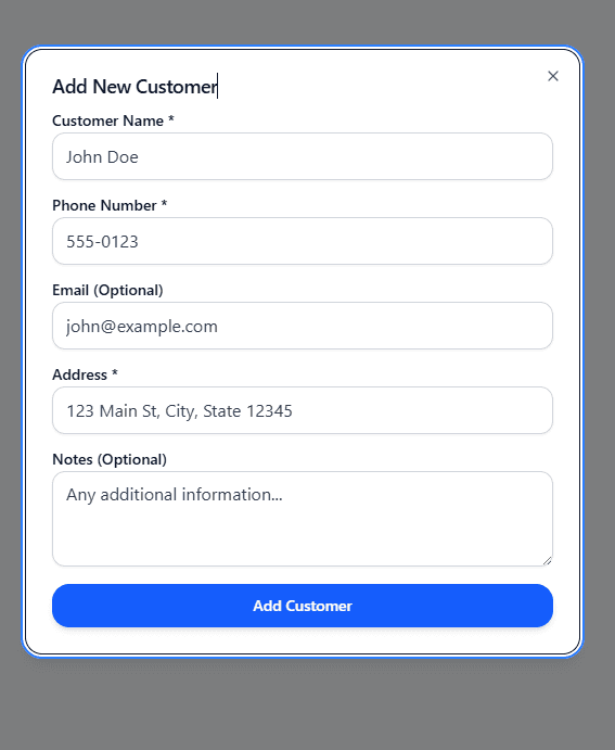 Screenshot showing Add Customers: Import from your phone contacts or add them as you go. Takes seconds per customer.